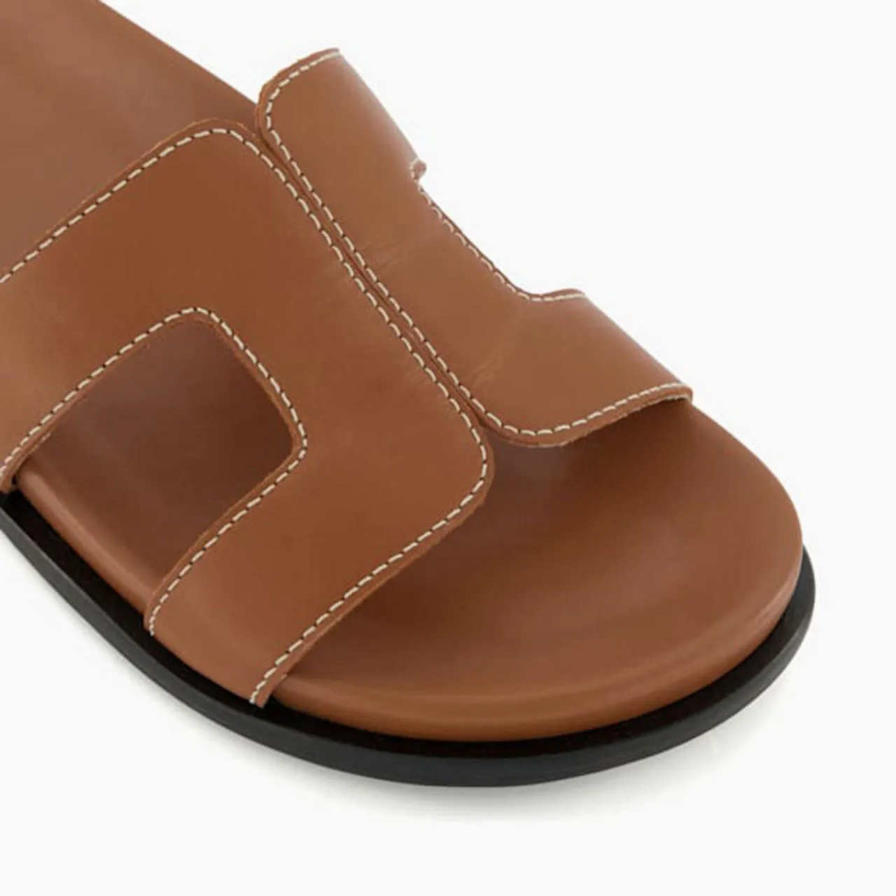 DUNE LONDON Loupa Topstitch-Detail Flat Sandals - Brown