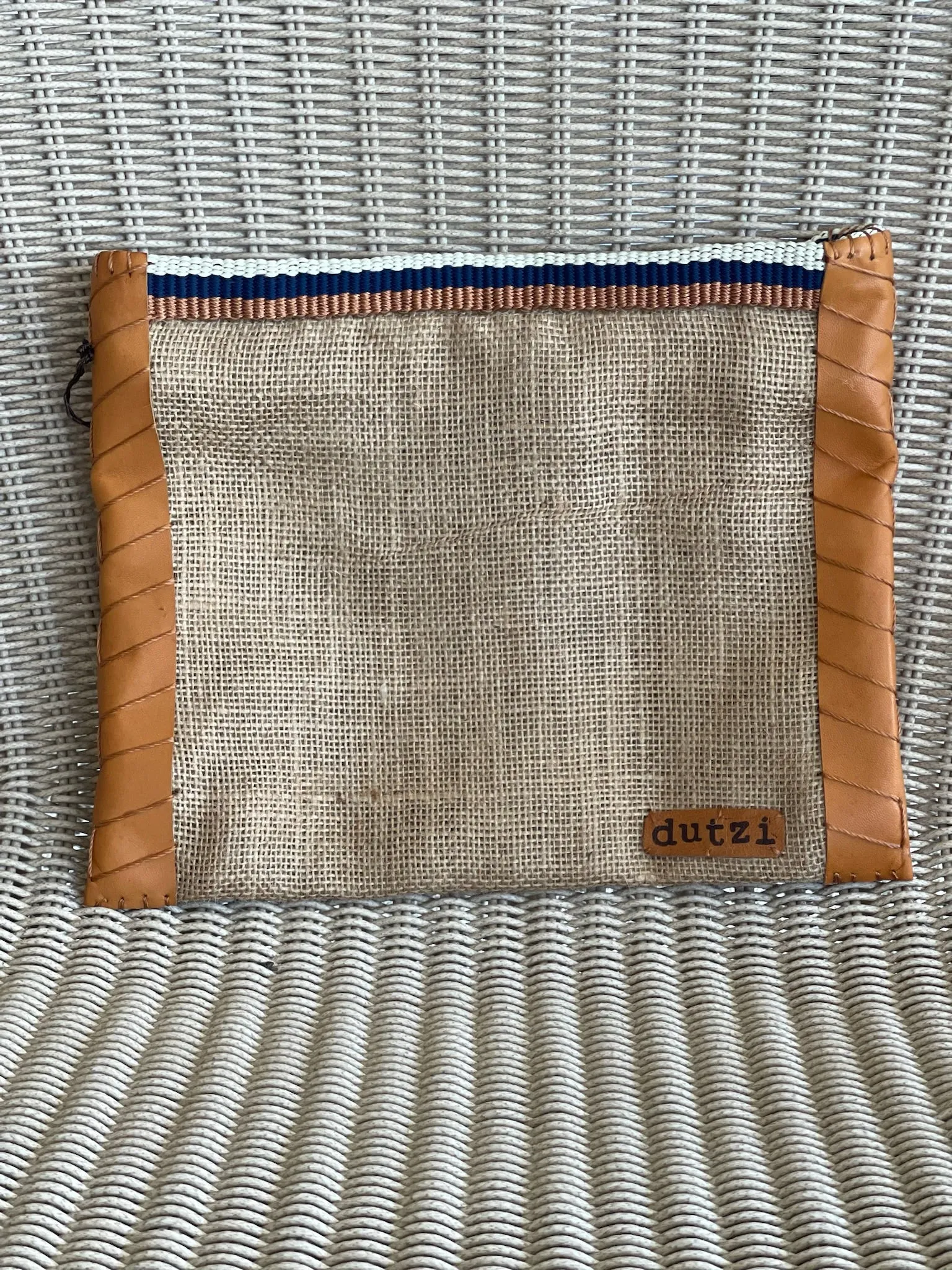 Dutzi Vintage Burlap & Leather Pouch