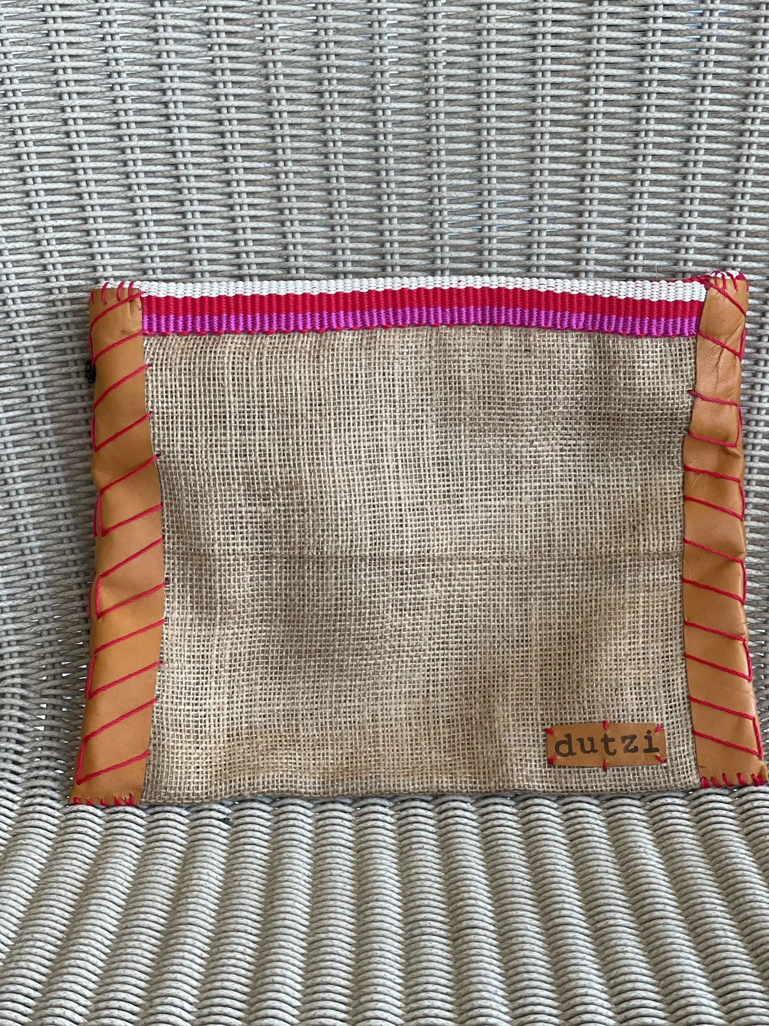 Dutzi Vintage Burlap & Leather Pouch