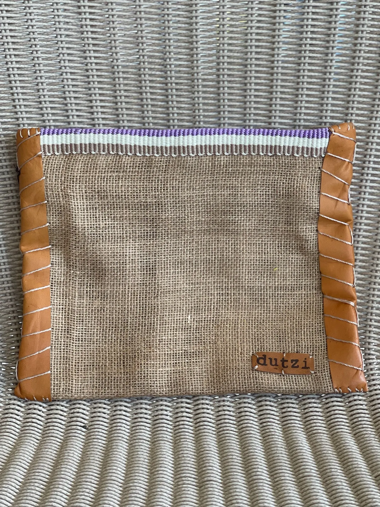 Dutzi Vintage Burlap & Leather Pouch