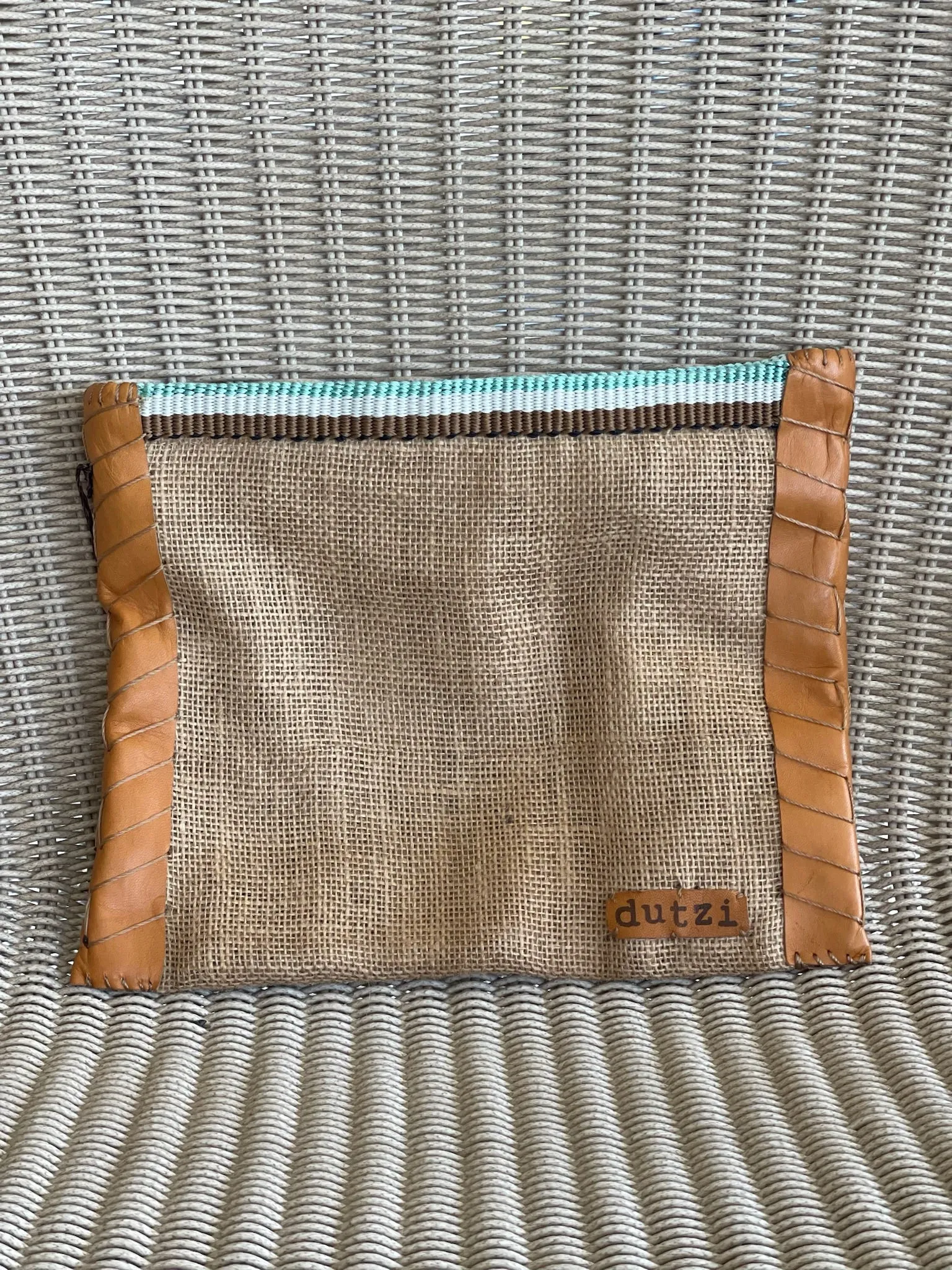 Dutzi Vintage Burlap & Leather Pouch