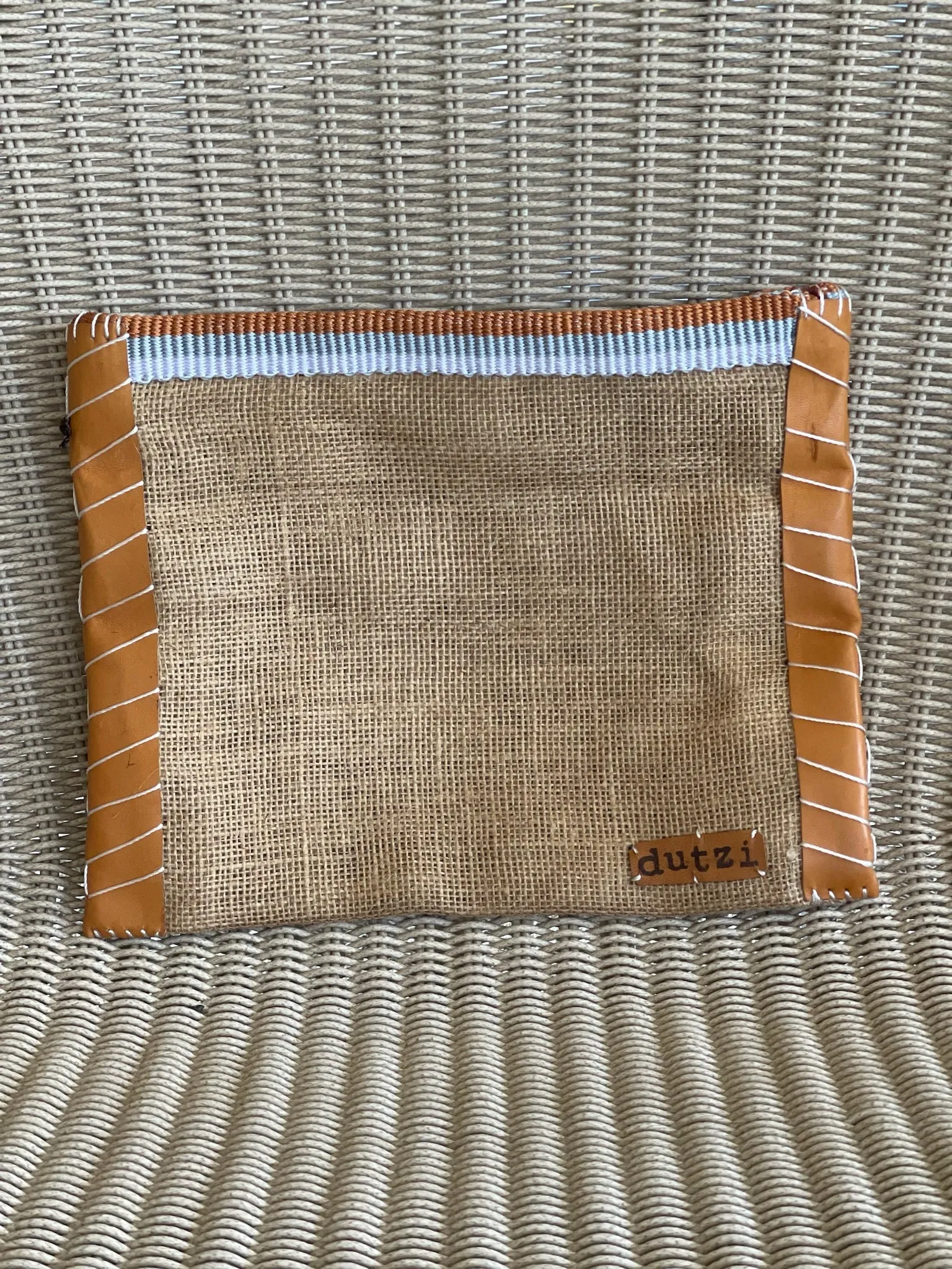 Dutzi Vintage Burlap & Leather Pouch