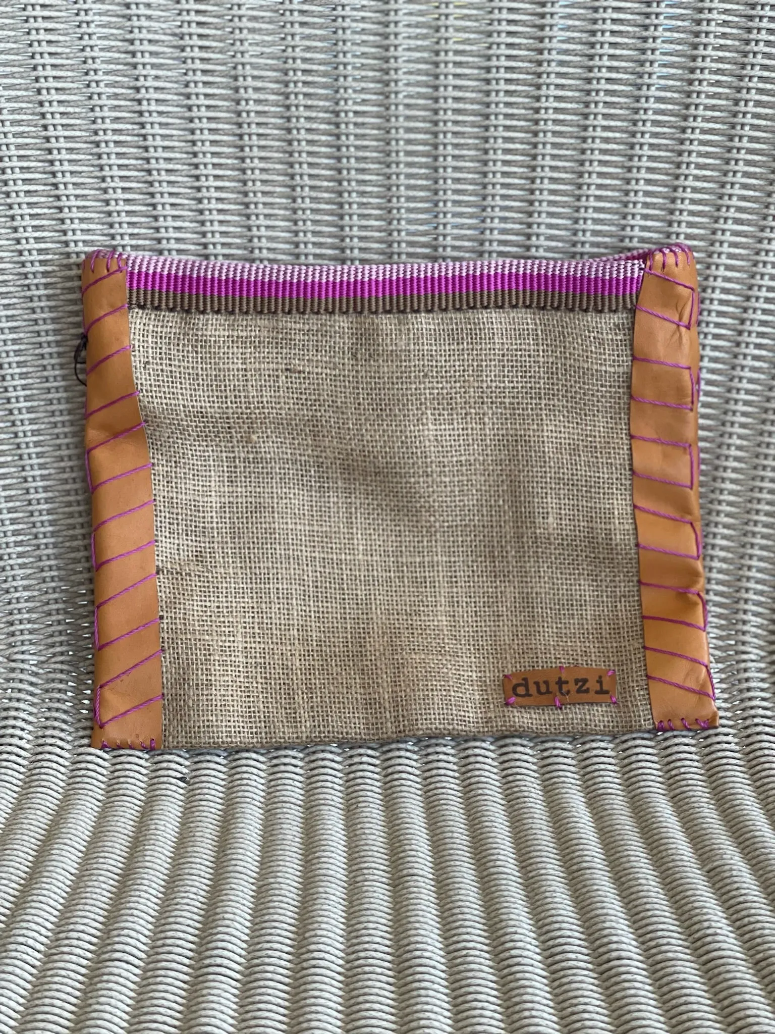 Dutzi Vintage Burlap & Leather Pouch