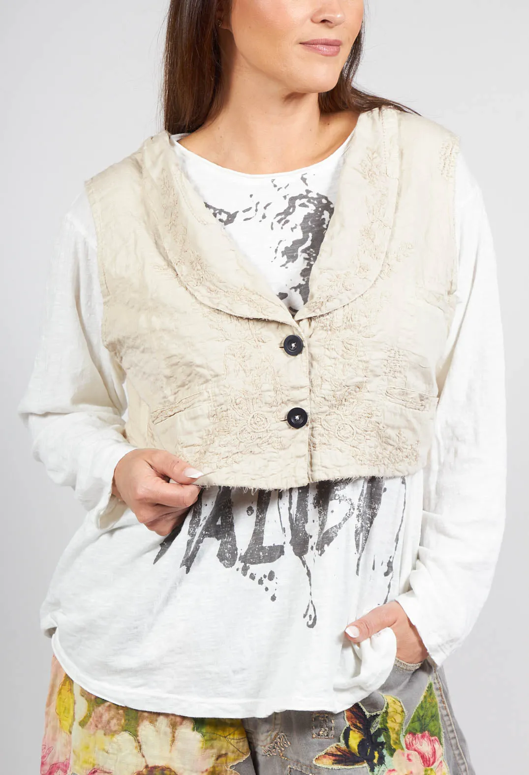 Embroidered Aysel Vest In Moonlight