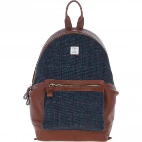 Exquisite Ashwood Leather x Harris Tweed Large Rucksack Tan/Navy: TW-43-11-TN