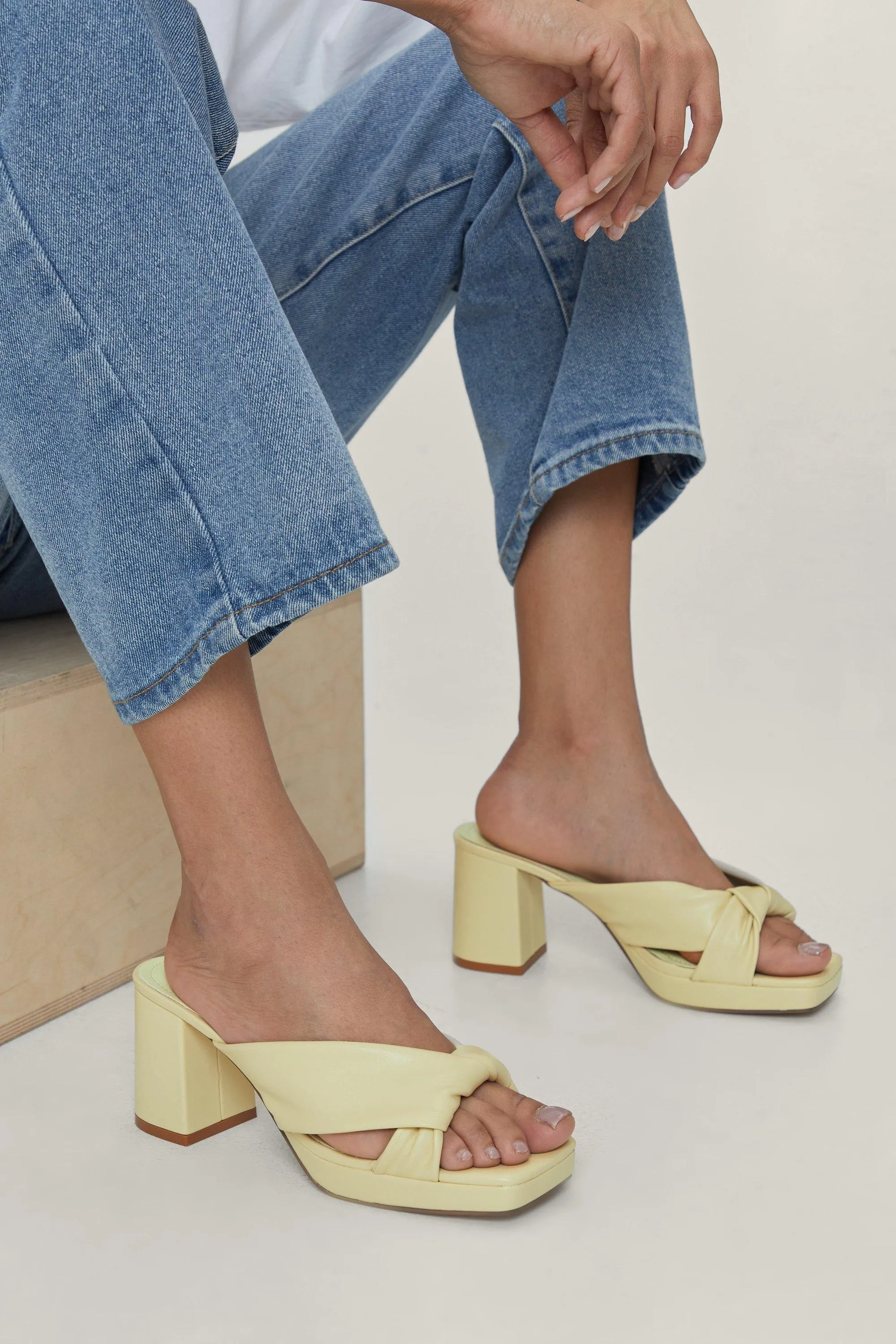 Faux Leather Soft Twist Square Toe Mules