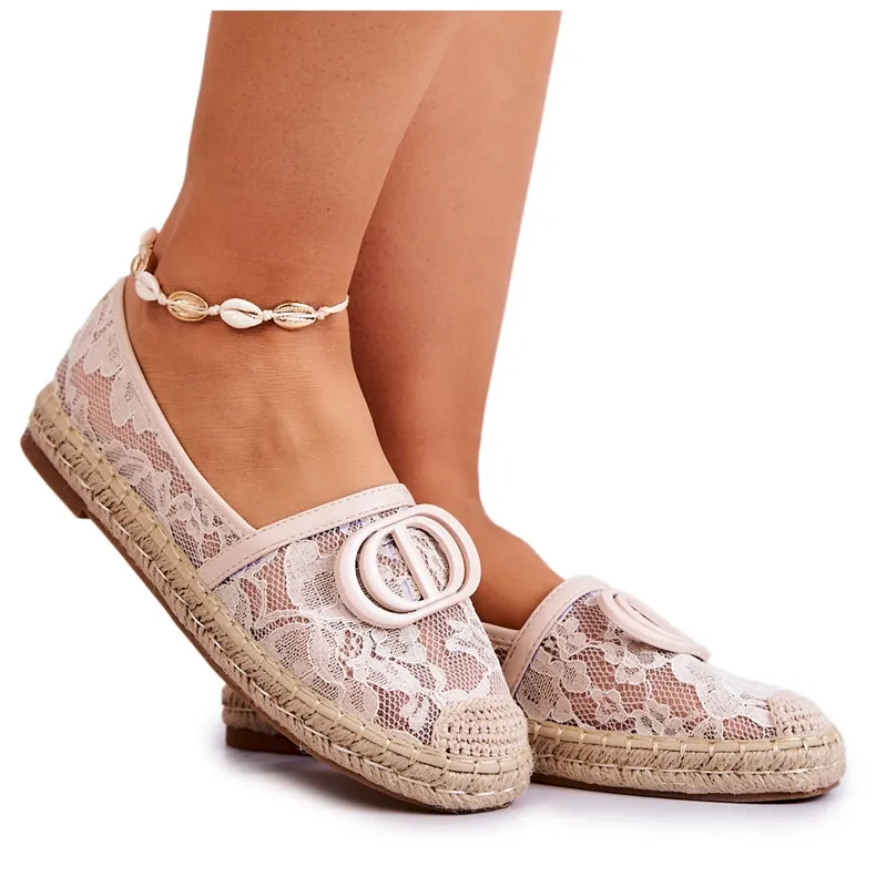 FE1 Women's Lace Espadrilles With Beige Summer Dream Decoration