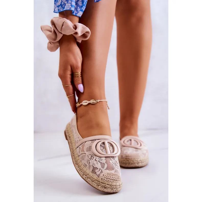 FE1 Women's Lace Espadrilles With Beige Summer Dream Decoration