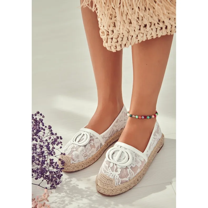 FE1 Women's Lace Espadrilles With White Summer Dream Decoration