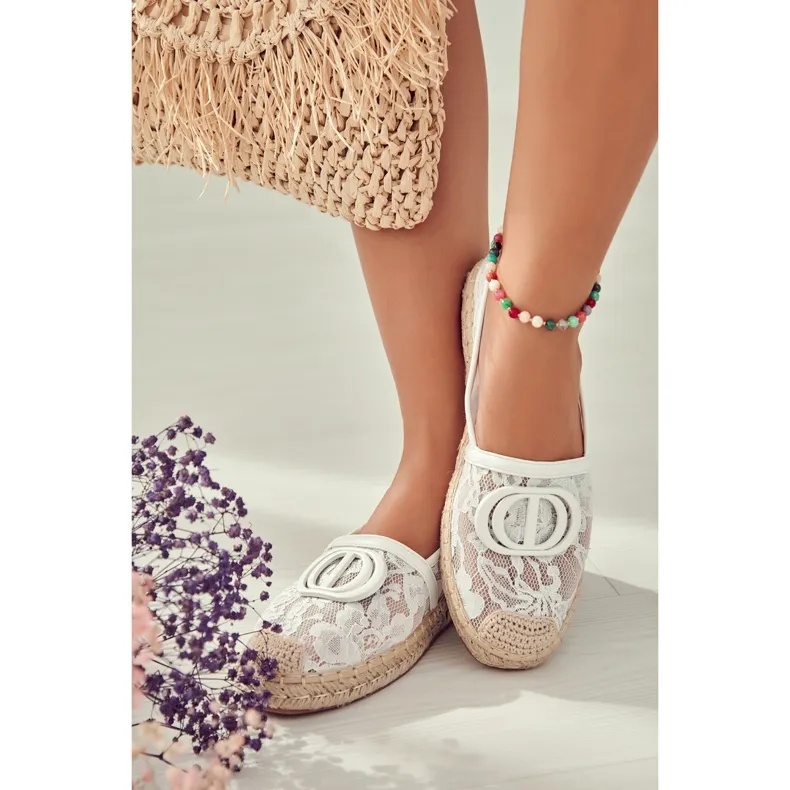 FE1 Women's Lace Espadrilles With White Summer Dream Decoration