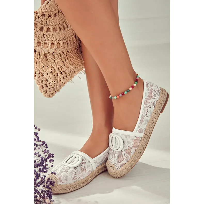 FE1 Women's Lace Espadrilles With White Summer Dream Decoration