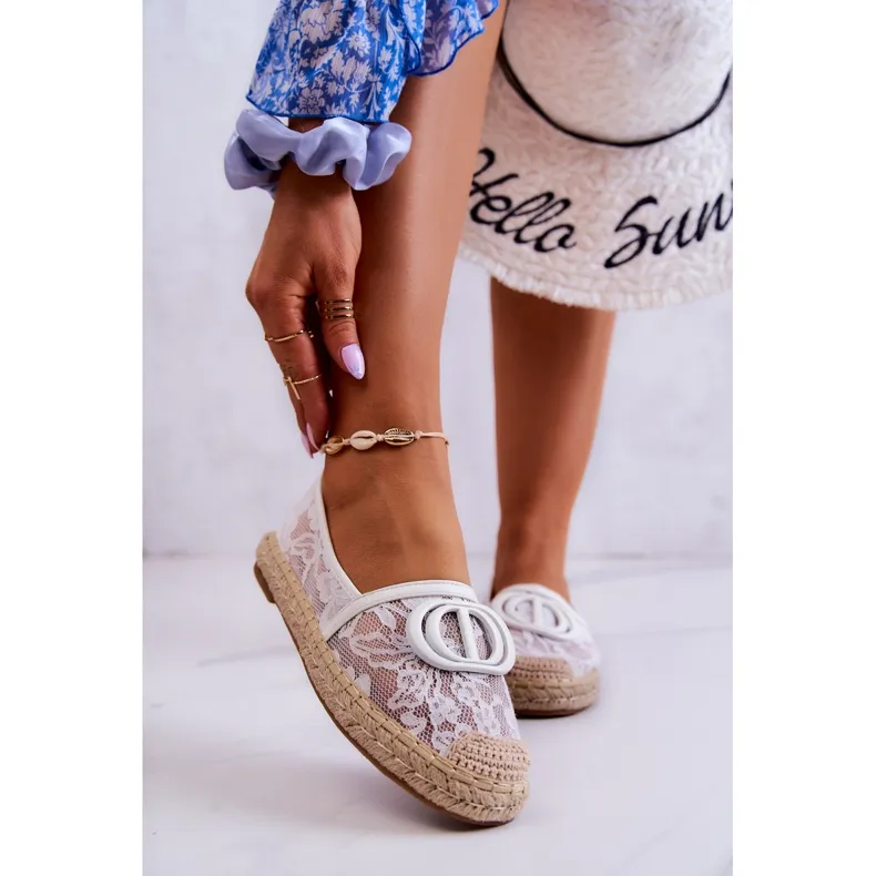 FE1 Women's Lace Espadrilles With White Summer Dream Decoration