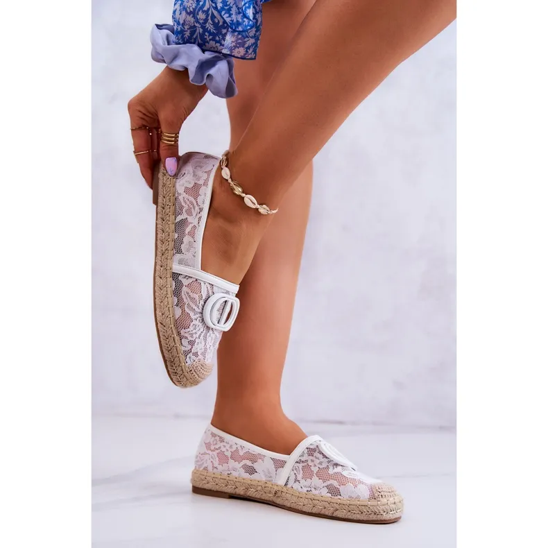 FE1 Women's Lace Espadrilles With White Summer Dream Decoration