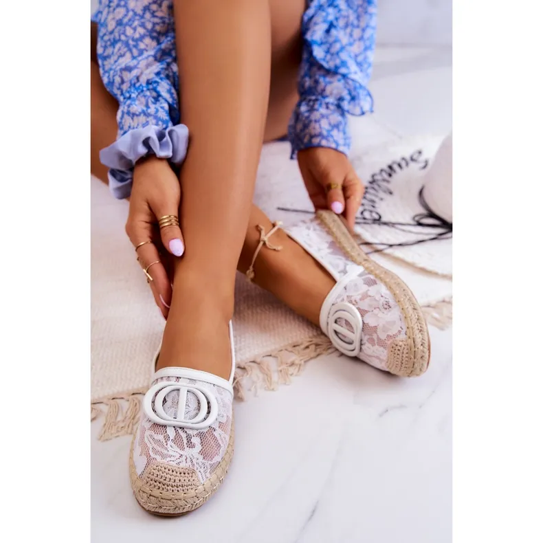 FE1 Women's Lace Espadrilles With White Summer Dream Decoration