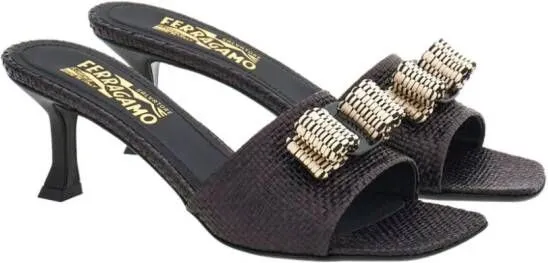 Ferragamo 55mm Vara Bow-detail raffia mules Black