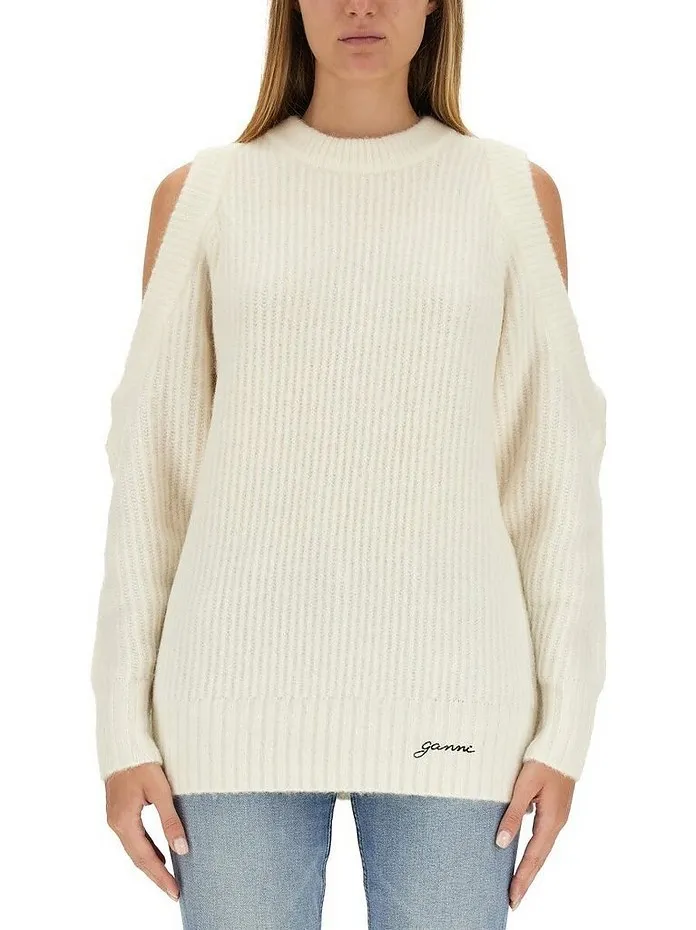 Ganni  |Crew Neck Casual Style Wool Rib Street Style Long Sleeves