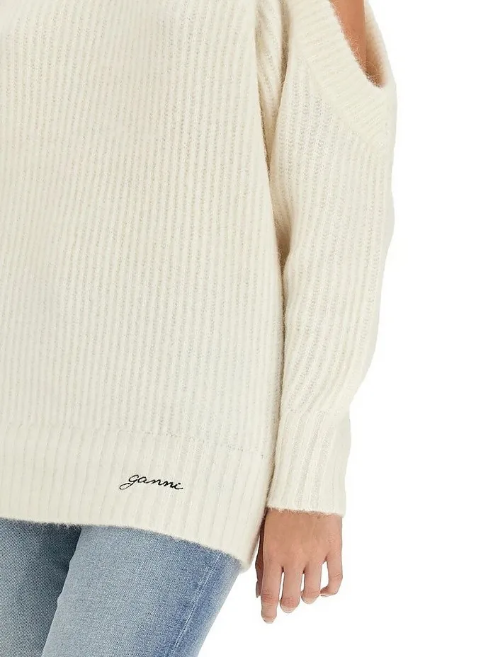 Ganni  |Crew Neck Casual Style Wool Rib Street Style Long Sleeves