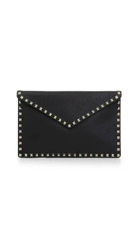 Garnet Calfskin Rockstud Pouch - Black