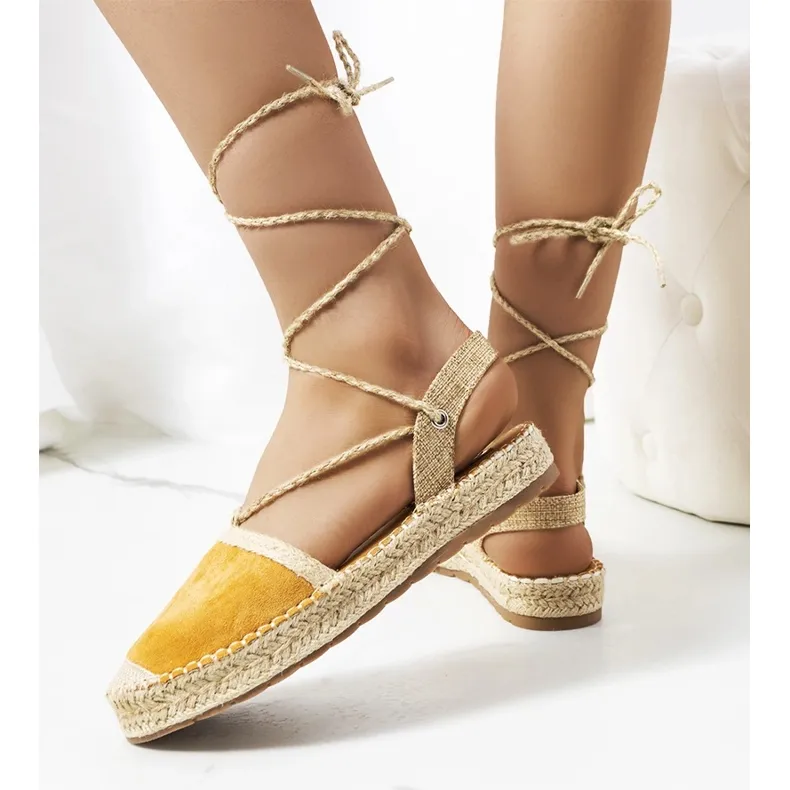 Gianne's brown tied espadrilles beige yellow