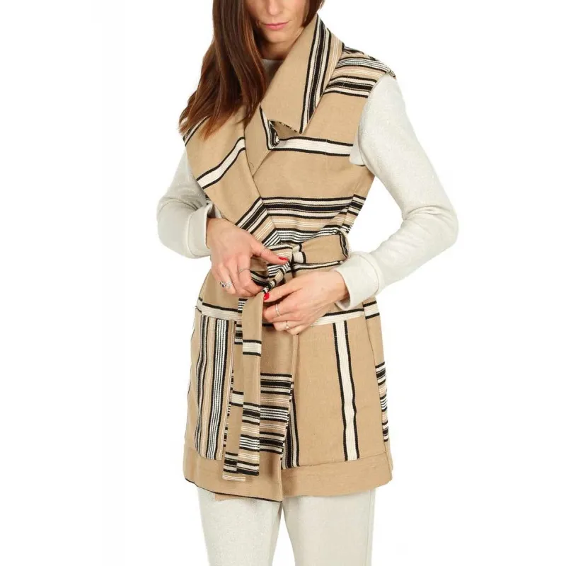 GILET LUNGO CON CINTURA, CAMMELLO