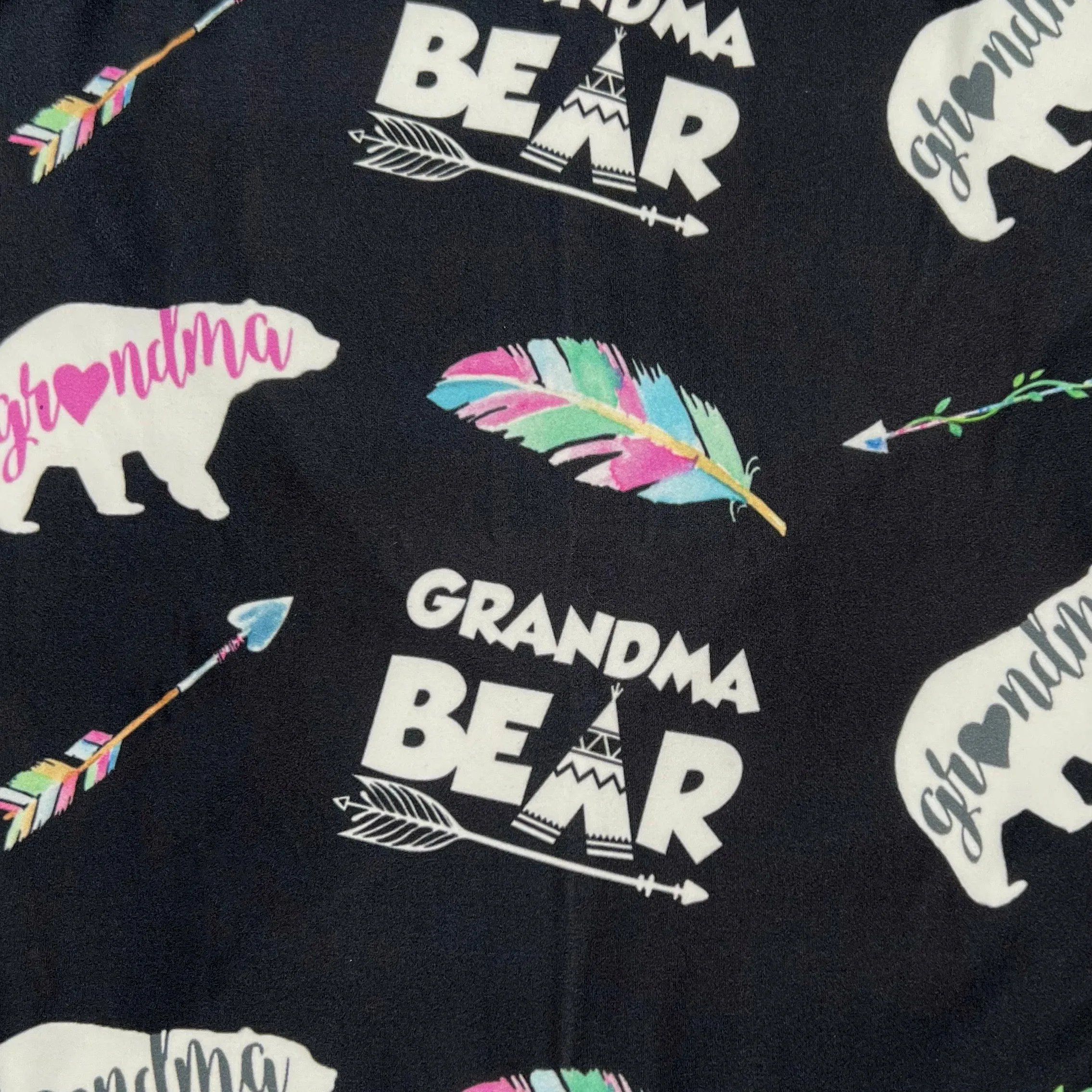 Grandma Bear & Feathers Print Soft Leggings