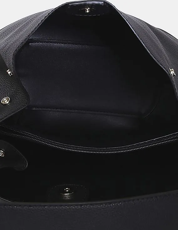 GUESS Women Black Textured Digital Hobo Bag