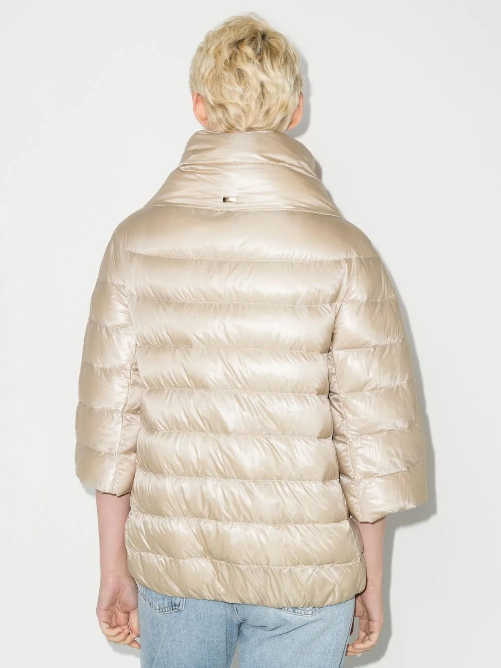 HERNO Chic Beige Mini Puffer Jacket with High Neck