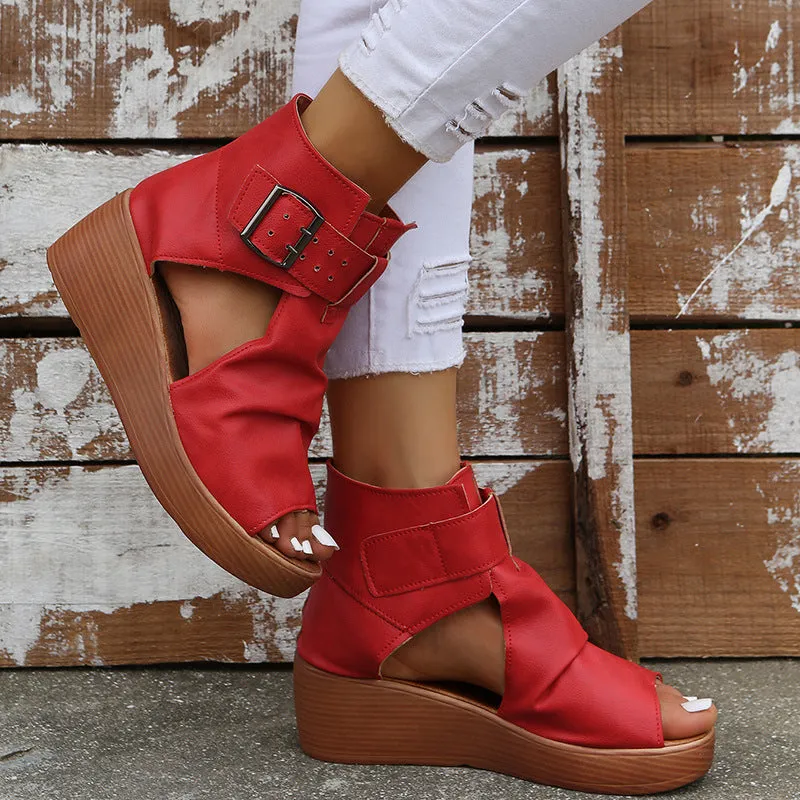 High-Top Wedge Sandals with Buckle Detail