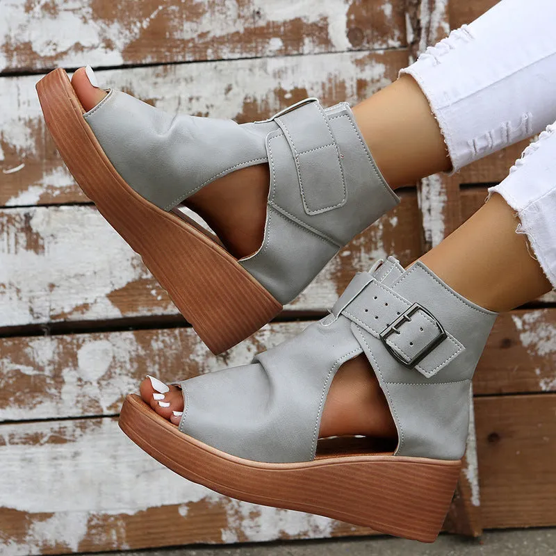 High-Top Wedge Sandals with Buckle Detail