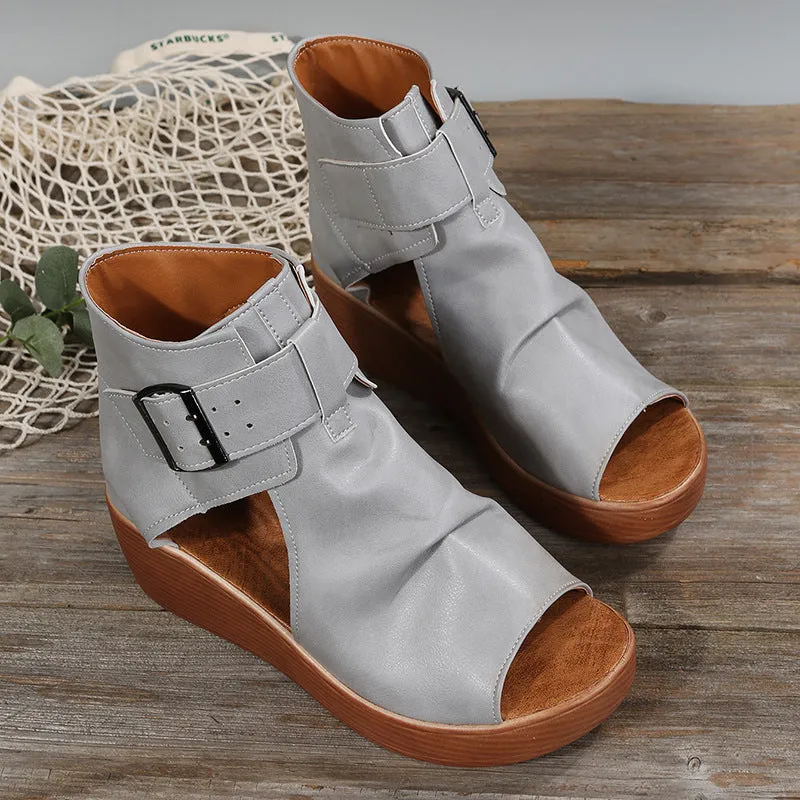 High-Top Wedge Sandals with Buckle Detail