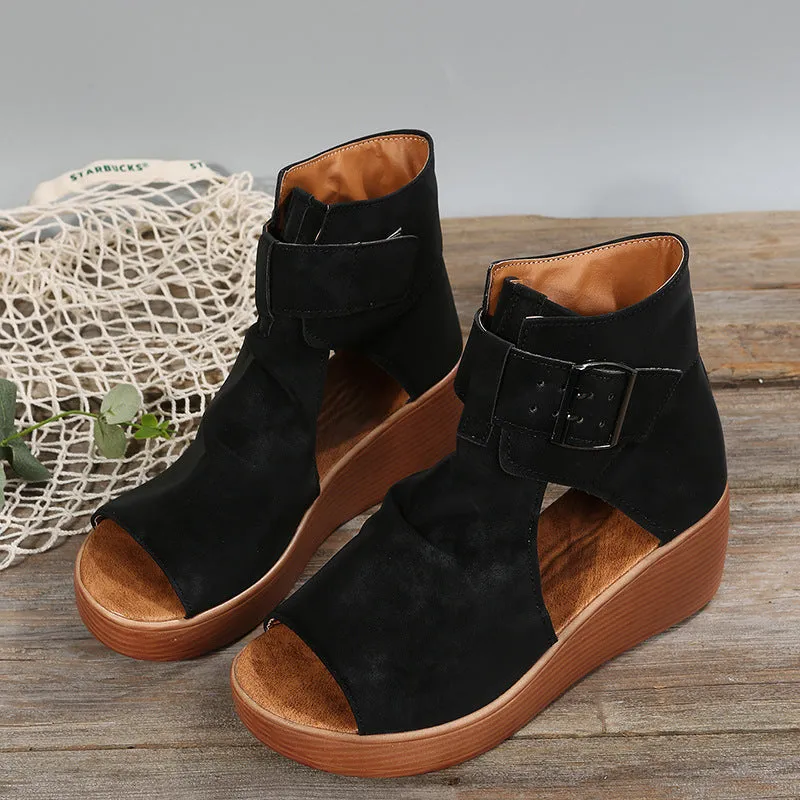 High-Top Wedge Sandals with Buckle Detail