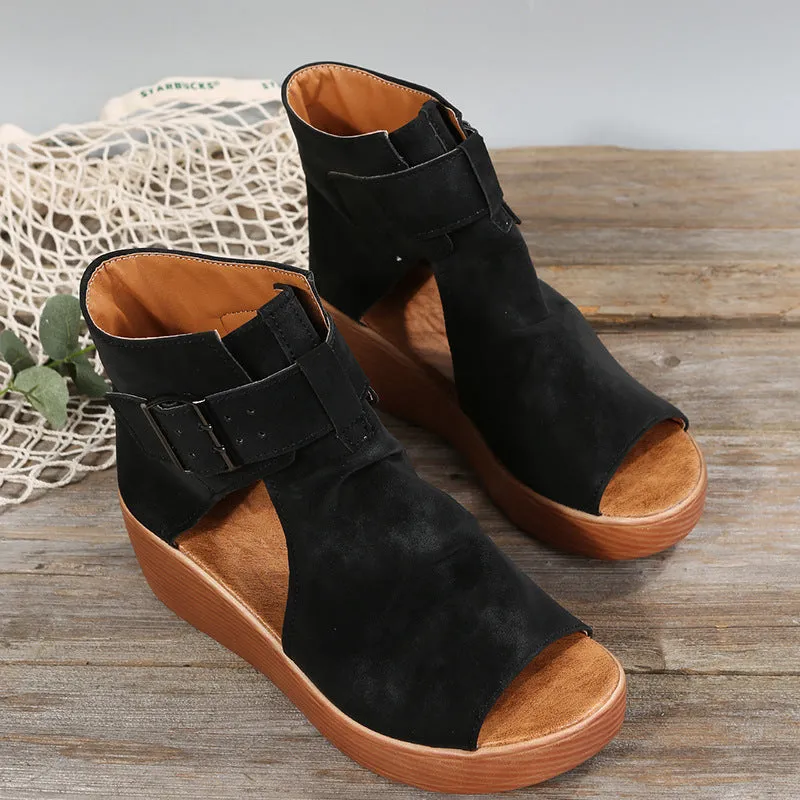 High-Top Wedge Sandals with Buckle Detail