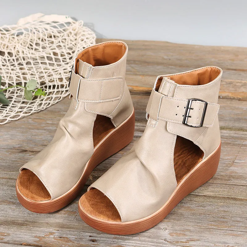 High-Top Wedge Sandals with Buckle Detail