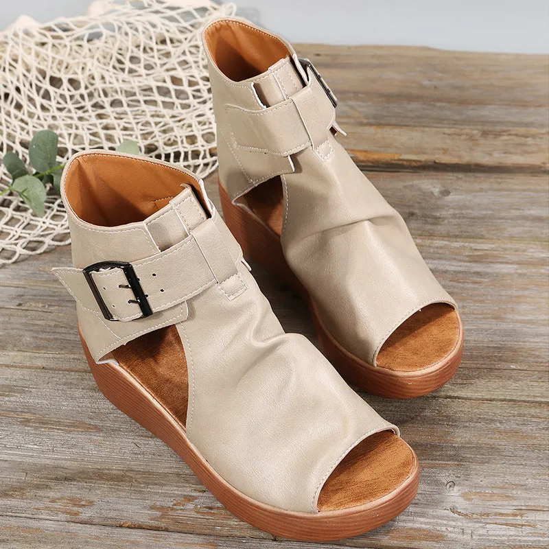 High-Top Wedge Sandals with Buckle Detail