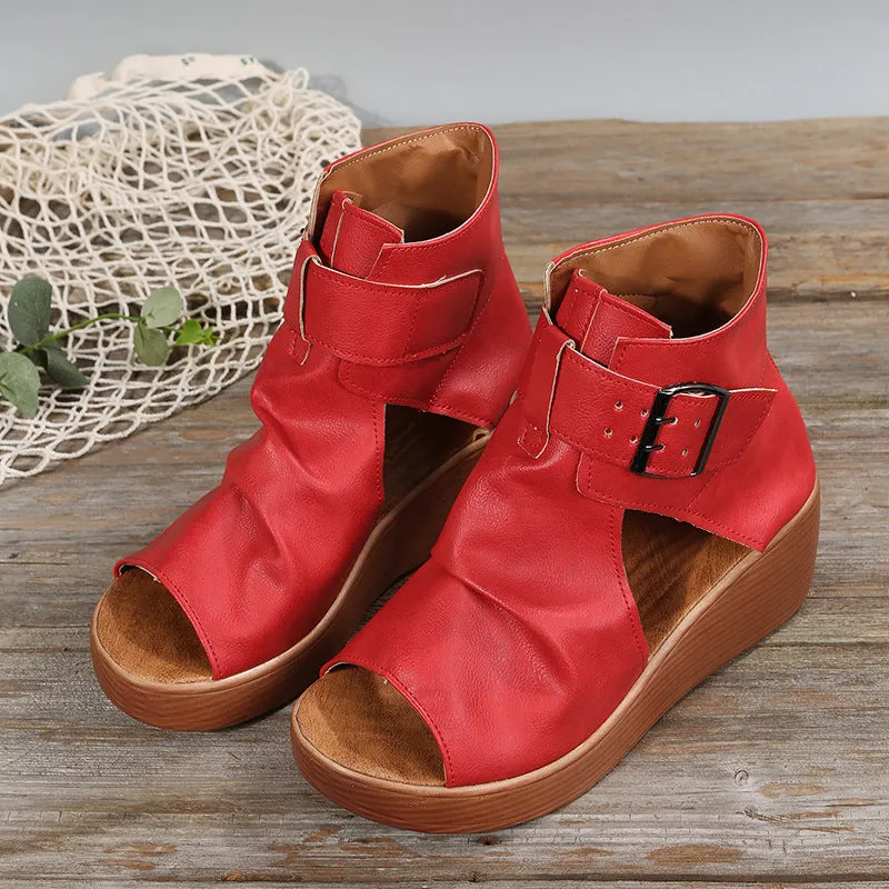 High-Top Wedge Sandals with Buckle Detail