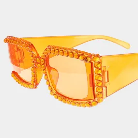 iLLASPARKZ Bling Stone Embellished Square Sunglasses