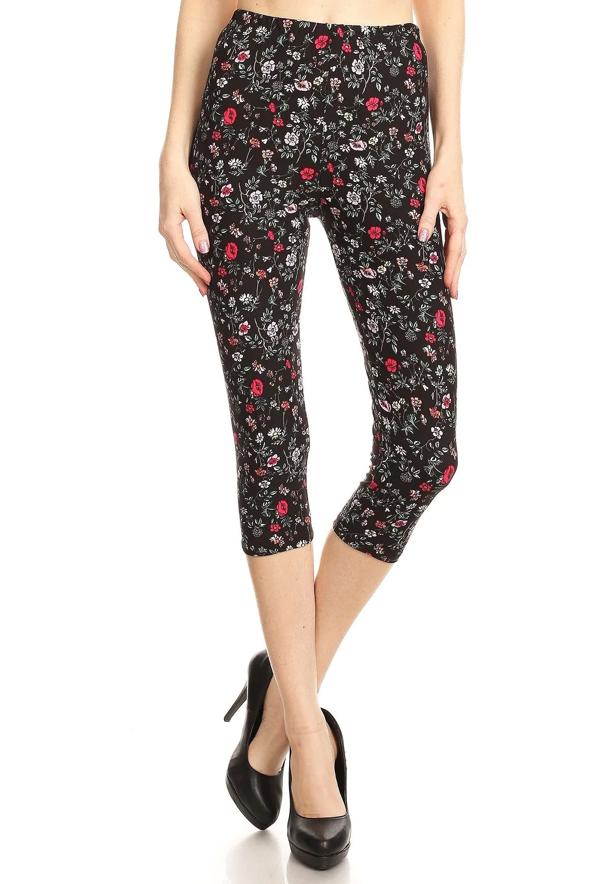 iZZYZX Women's Plus colorful Little Flower Printed Cropped Capri Leggings