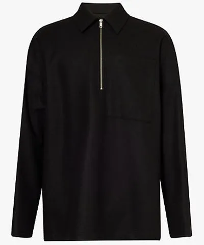 Jil Sander Mens Black Patch-pocket spread-collar relaxed-fit wool shirt