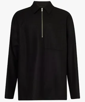 Jil Sander Mens Black Patch-pocket spread-collar relaxed-fit wool shirt