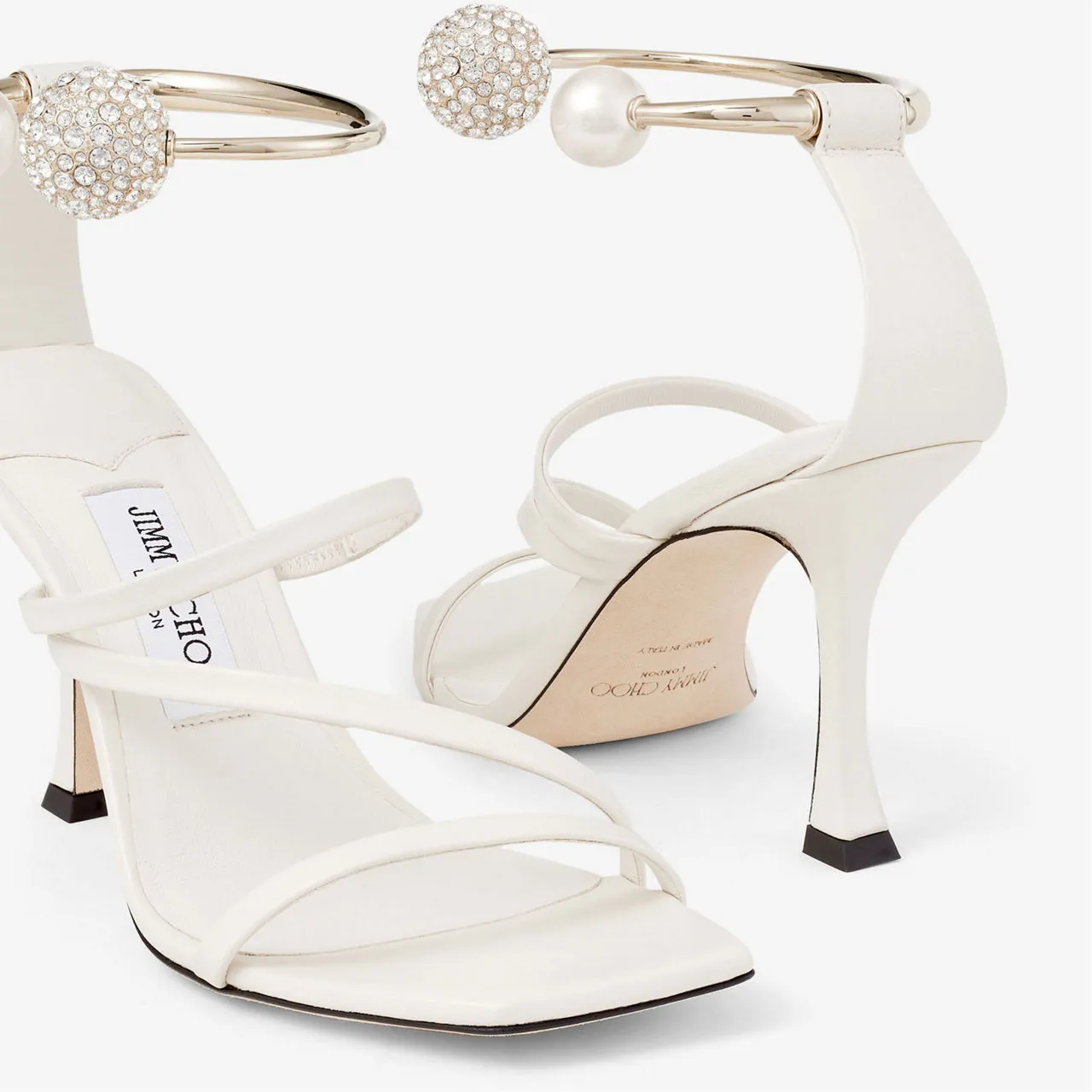 JIMMY CHOO Ottilia 90 Leather Heeled Sandals - White