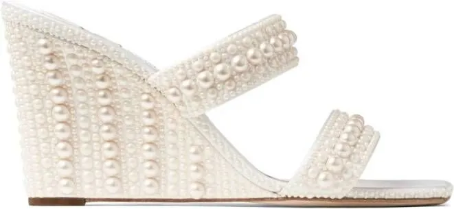 Jimmy Choo Sacoria 85mm pearl-embellished mules Neutrals