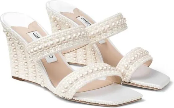 Jimmy Choo Sacoria 85mm pearl-embellished mules Neutrals