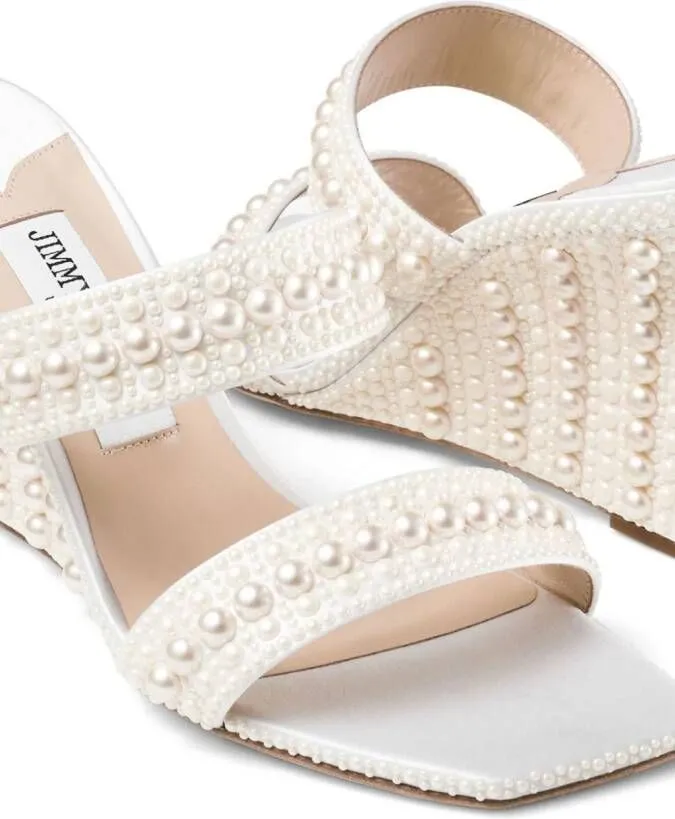 Jimmy Choo Sacoria 85mm pearl-embellished mules Neutrals