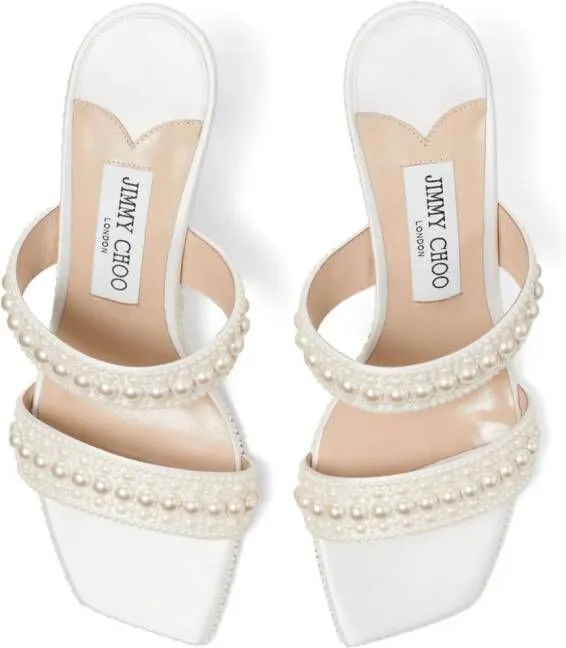 Jimmy Choo Sacoria 85mm pearl-embellished mules Neutrals