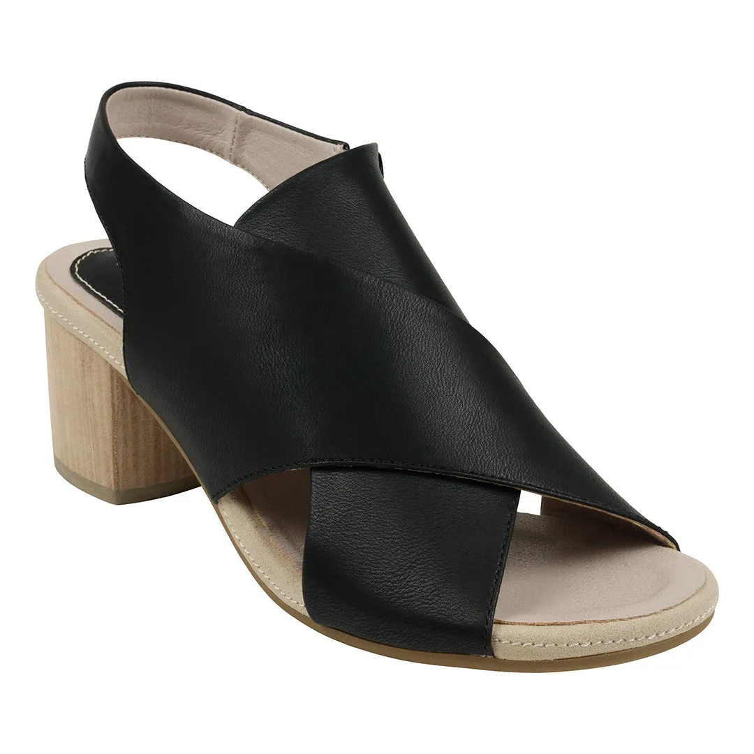 Keefa Black Cross Strap Slingback Heeled Sandals