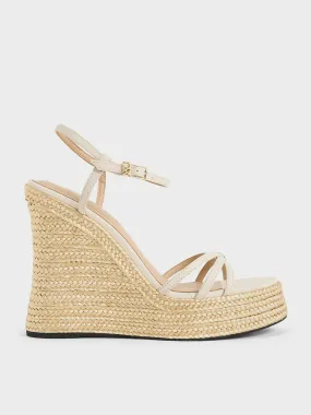 Leather Strappy Espadrille Wedges - White