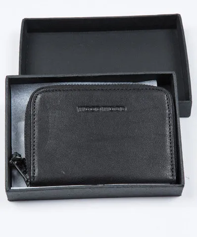 Leather Zip Card Wallet Black