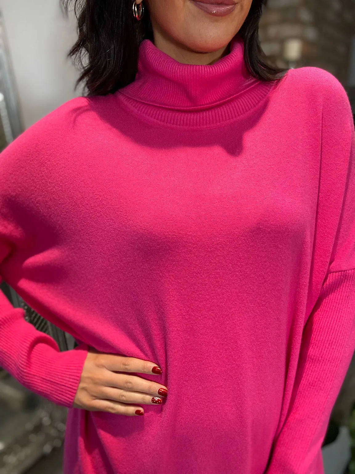 Lipstick Pink Cowl Neck Knit Charlie