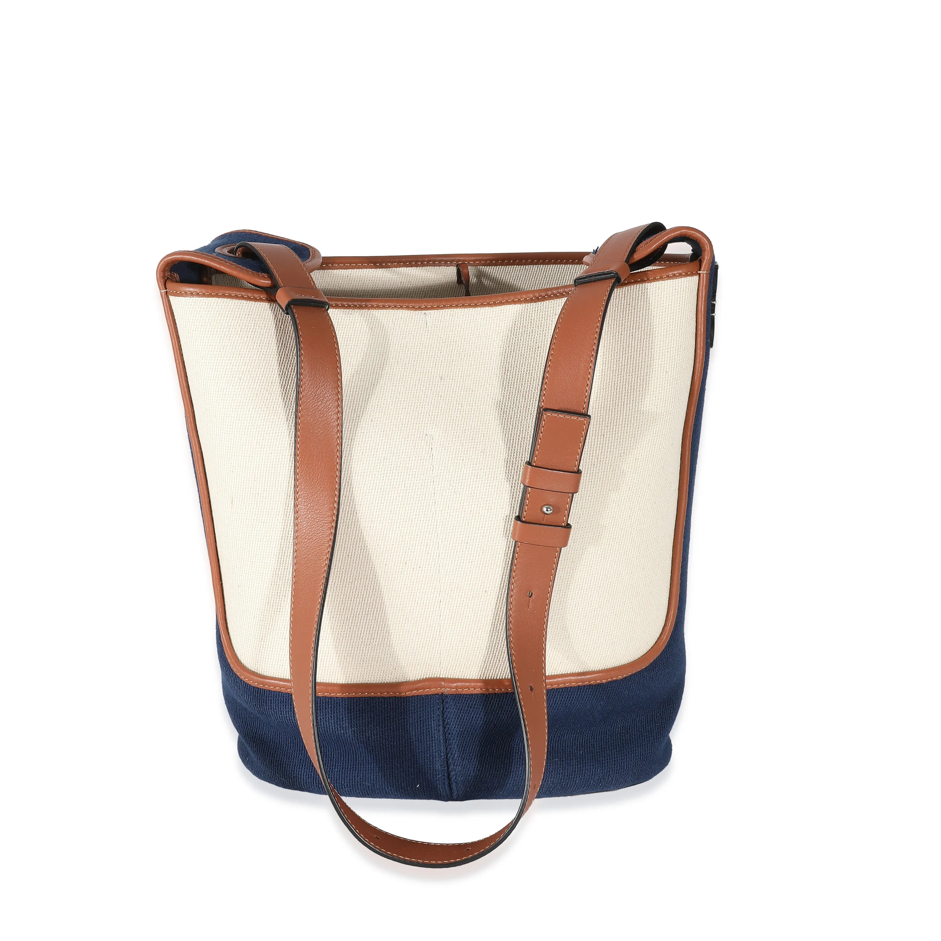 Loewe x Paulas Ibiza Navy Ecru Canvas Colorblock Balloon Hobo