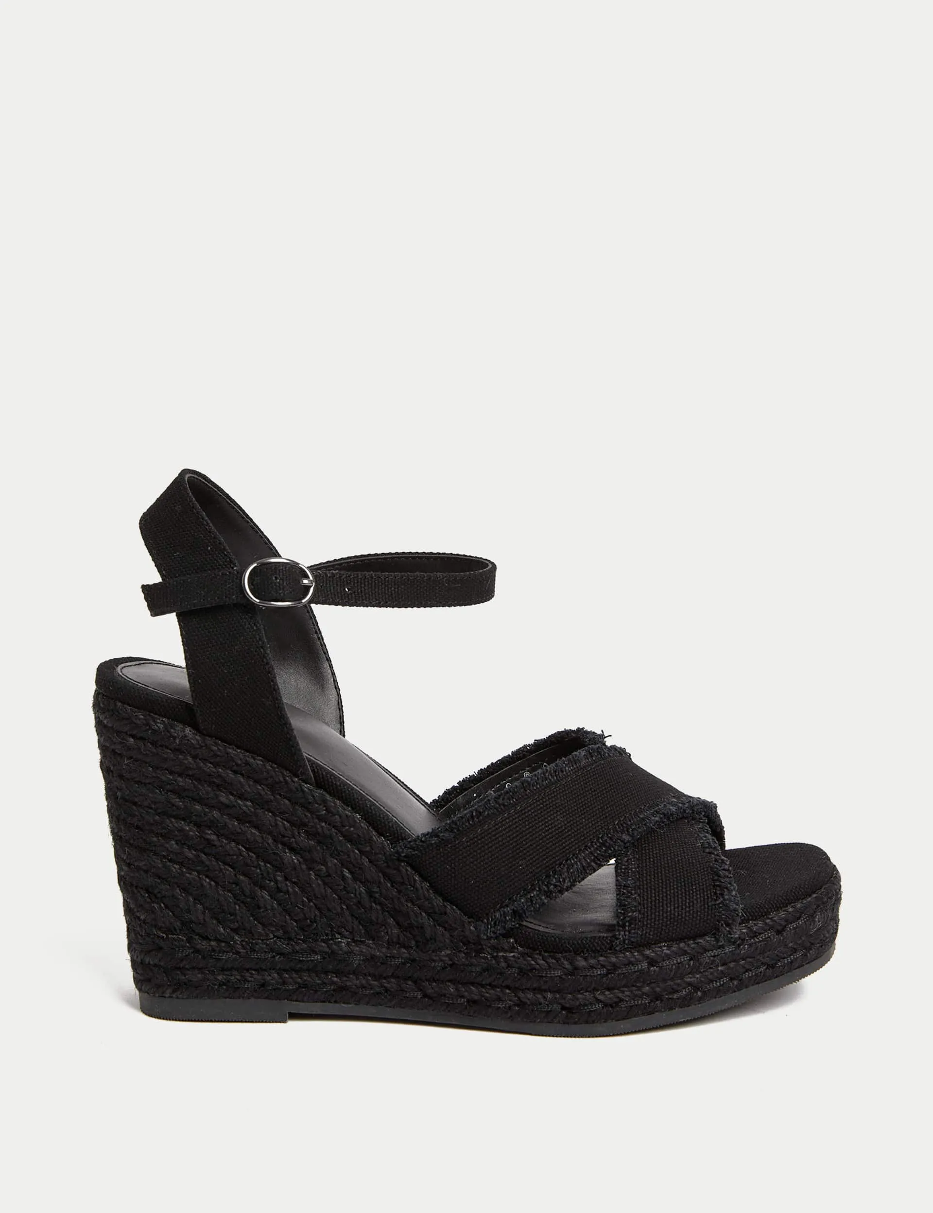 M&S Women's Canvas Buckle Wedge Espadrilles - 8 - Black/Black, Black/Black,Cream